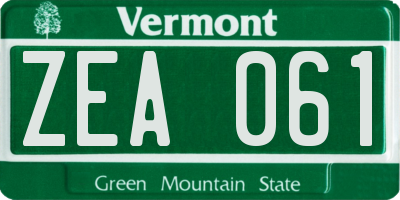 VT license plate ZEA061