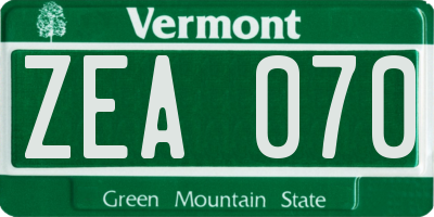 VT license plate ZEA070