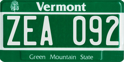 VT license plate ZEA092