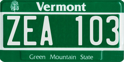 VT license plate ZEA103