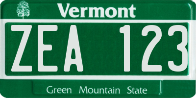 VT license plate ZEA123
