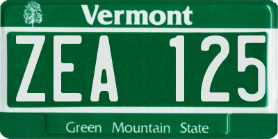VT license plate ZEA125