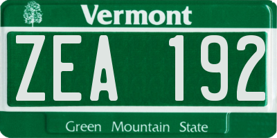 VT license plate ZEA192