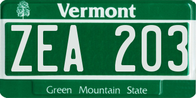 VT license plate ZEA203