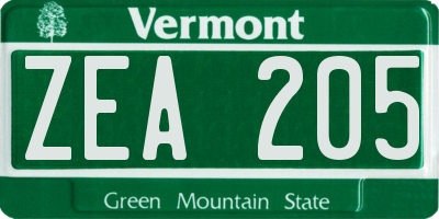 VT license plate ZEA205