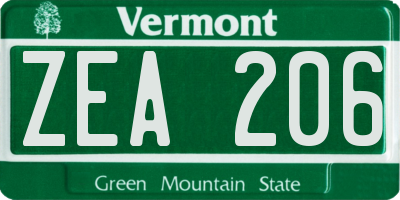 VT license plate ZEA206