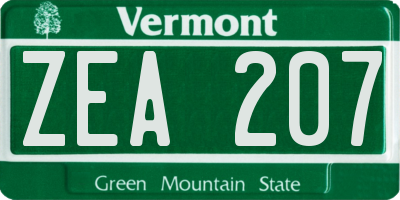 VT license plate ZEA207