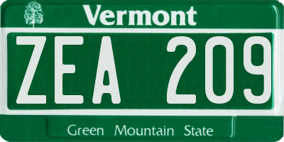 VT license plate ZEA209