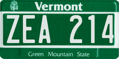 VT license plate ZEA214