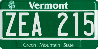 VT license plate ZEA215