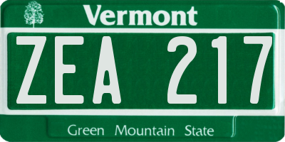 VT license plate ZEA217