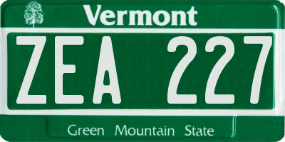 VT license plate ZEA227