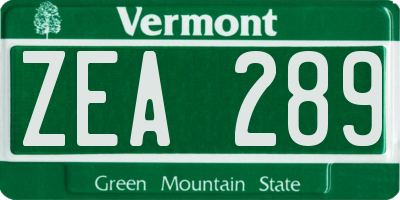 VT license plate ZEA289