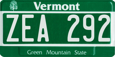 VT license plate ZEA292