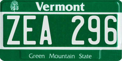 VT license plate ZEA296