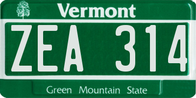 VT license plate ZEA314