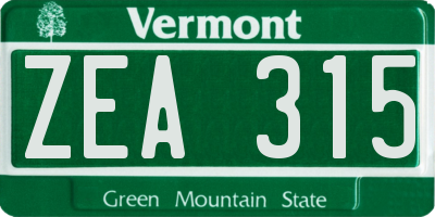 VT license plate ZEA315