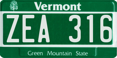 VT license plate ZEA316