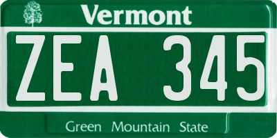 VT license plate ZEA345