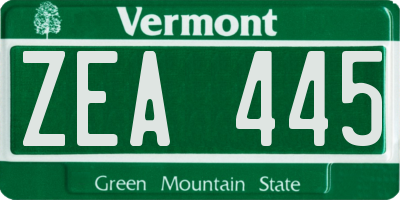 VT license plate ZEA445