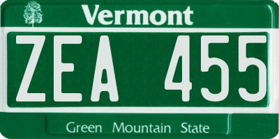 VT license plate ZEA455