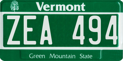 VT license plate ZEA494