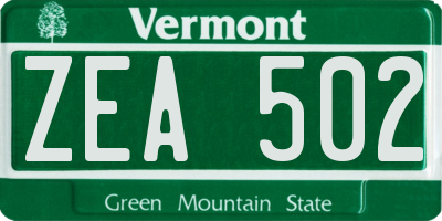 VT license plate ZEA502