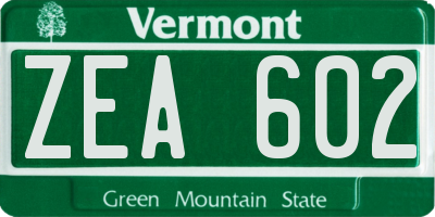 VT license plate ZEA602