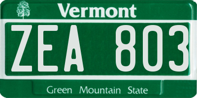 VT license plate ZEA803