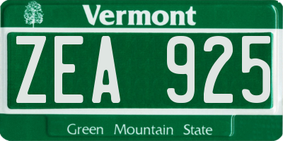 VT license plate ZEA925