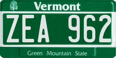 VT license plate ZEA962
