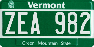 VT license plate ZEA982
