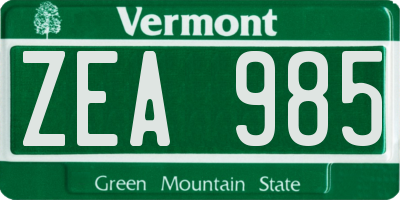 VT license plate ZEA985
