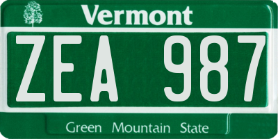 VT license plate ZEA987