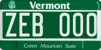VT license plate ZEB000