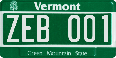 VT license plate ZEB001