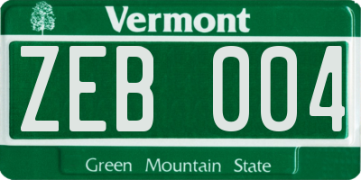 VT license plate ZEB004