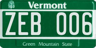 VT license plate ZEB006