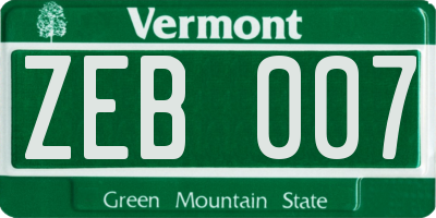 VT license plate ZEB007