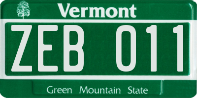 VT license plate ZEB011