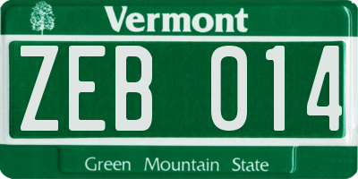 VT license plate ZEB014