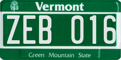 VT license plate ZEB016