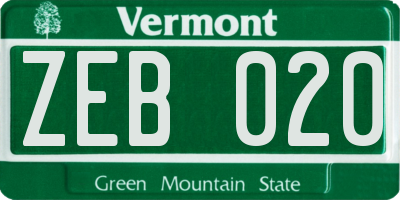 VT license plate ZEB020