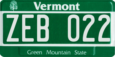VT license plate ZEB022