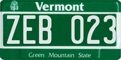VT license plate ZEB023