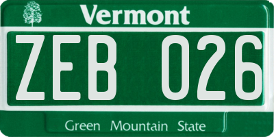 VT license plate ZEB026