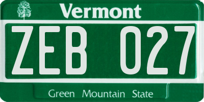 VT license plate ZEB027