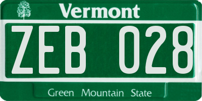 VT license plate ZEB028