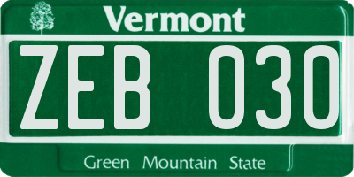 VT license plate ZEB030