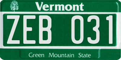 VT license plate ZEB031